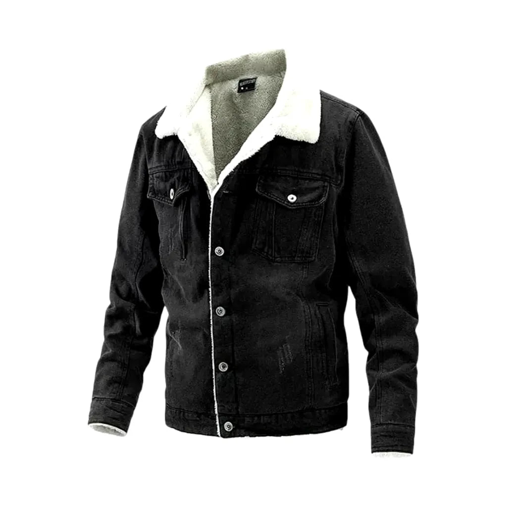 Faded Wash Regular Fit Men's Denim Jacket - Black