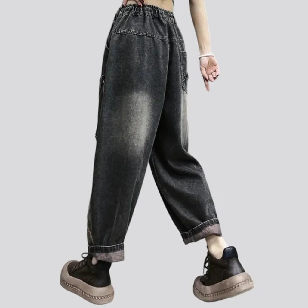Sanded baggy jean pants
 for women