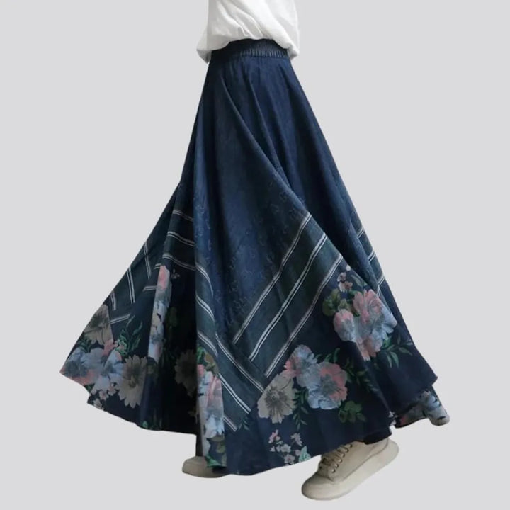 Fit-and-flare high-waist jean skirt for women