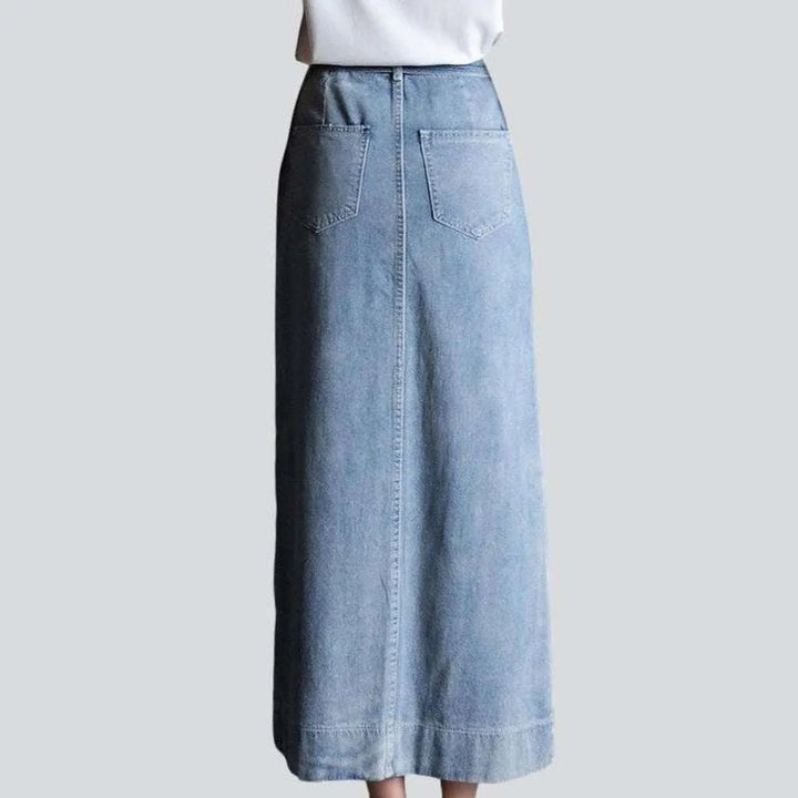 Elegant slit long denim skirt