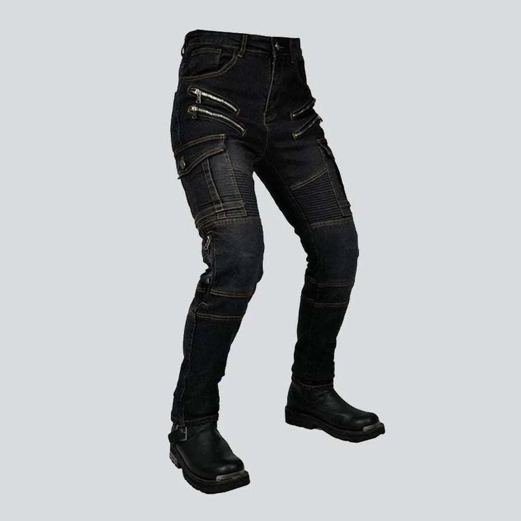 Men's moto jeans with zippers