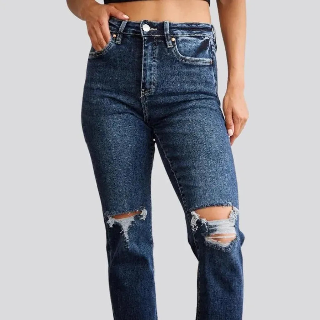 Frayed women's high-waist jeans