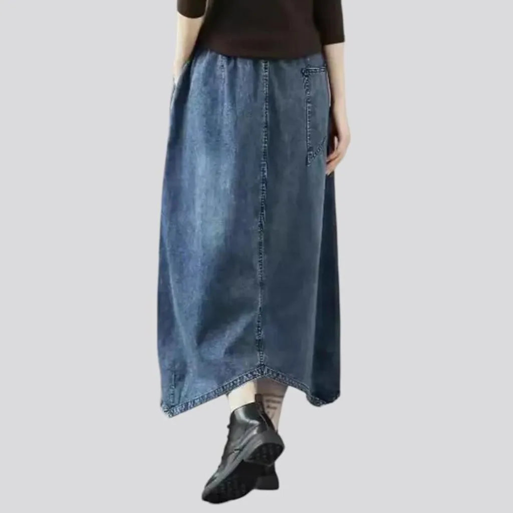 Sanded flowery women's jeans skirt