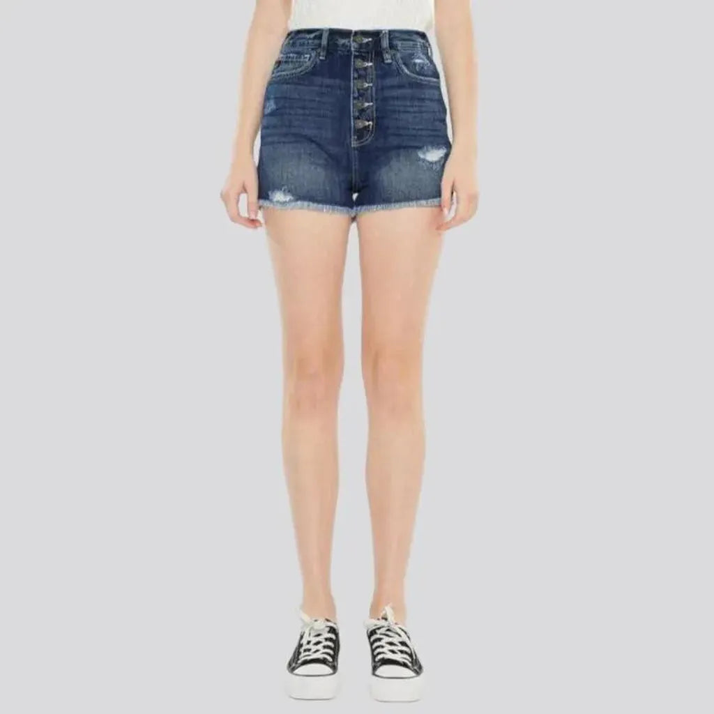 Raw-hem grunge denim shorts
 for women