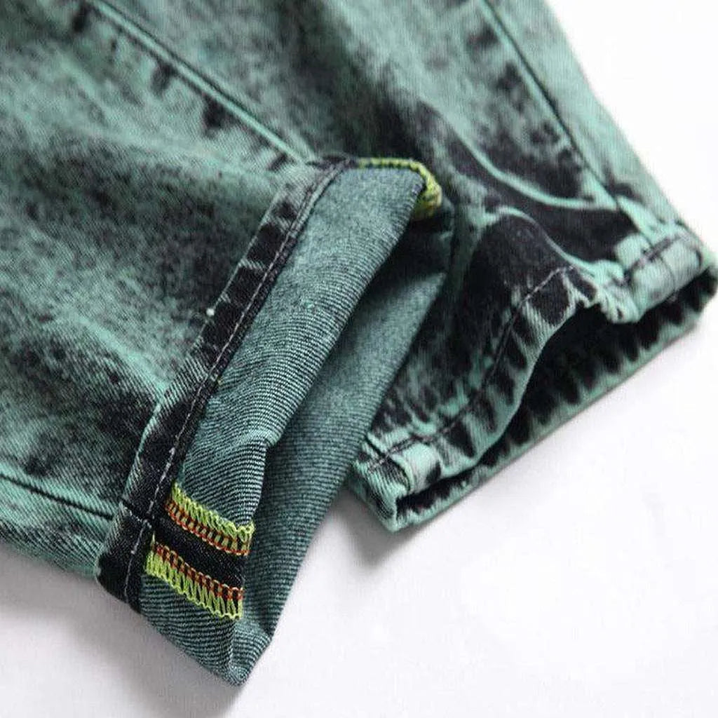 Green over-dyed jeans for men