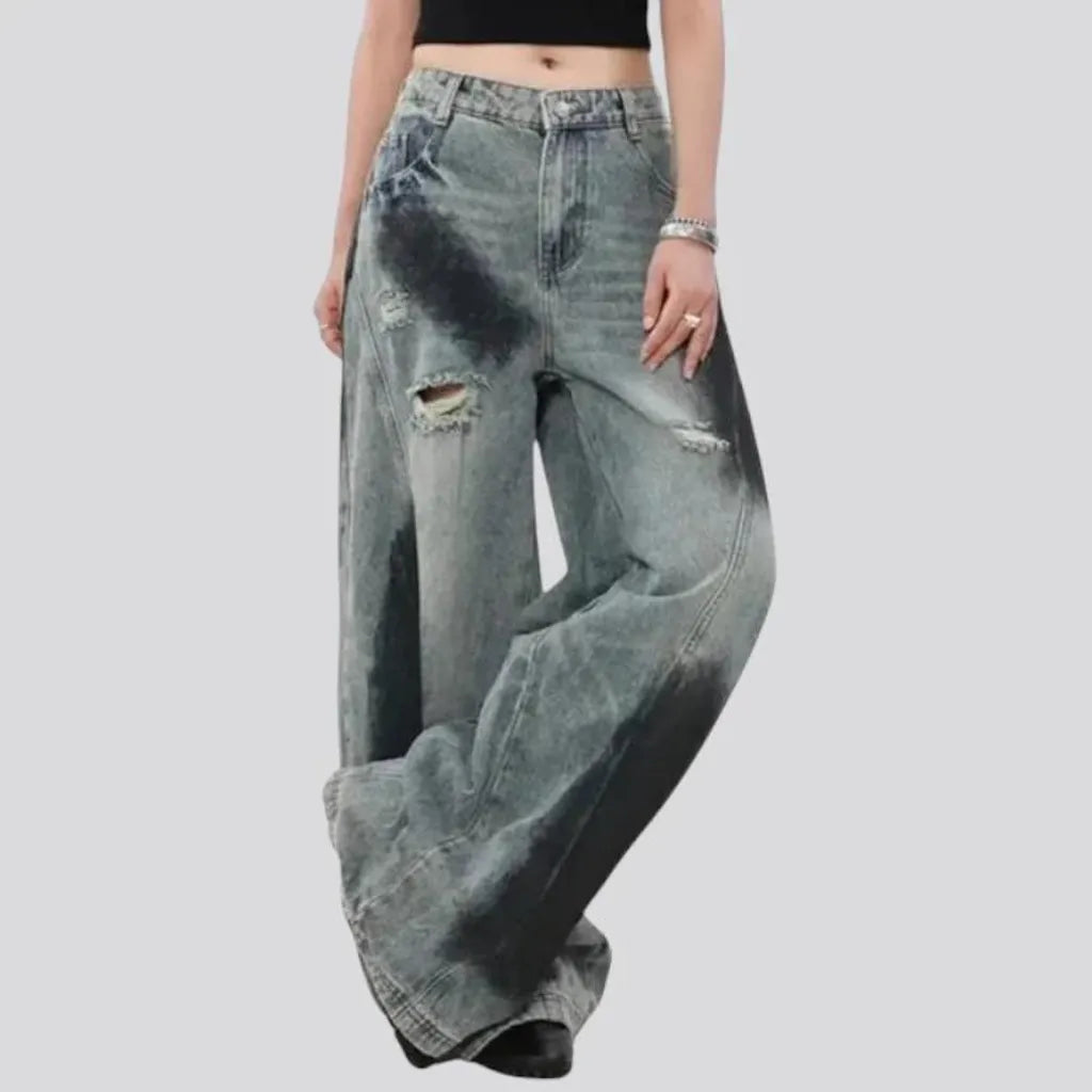 High rise baggy painted jeans for women