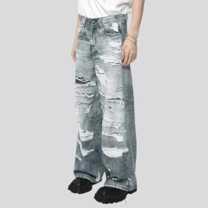 Distressed baggy style jeans for men