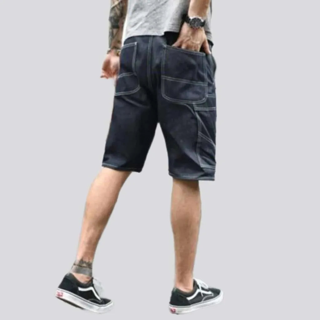 Contrast stitching men's jean shorts