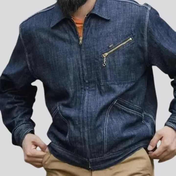 Raw pattern regular fit denim jacket for men