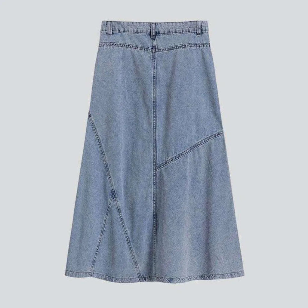 Patchwork denim long skirt