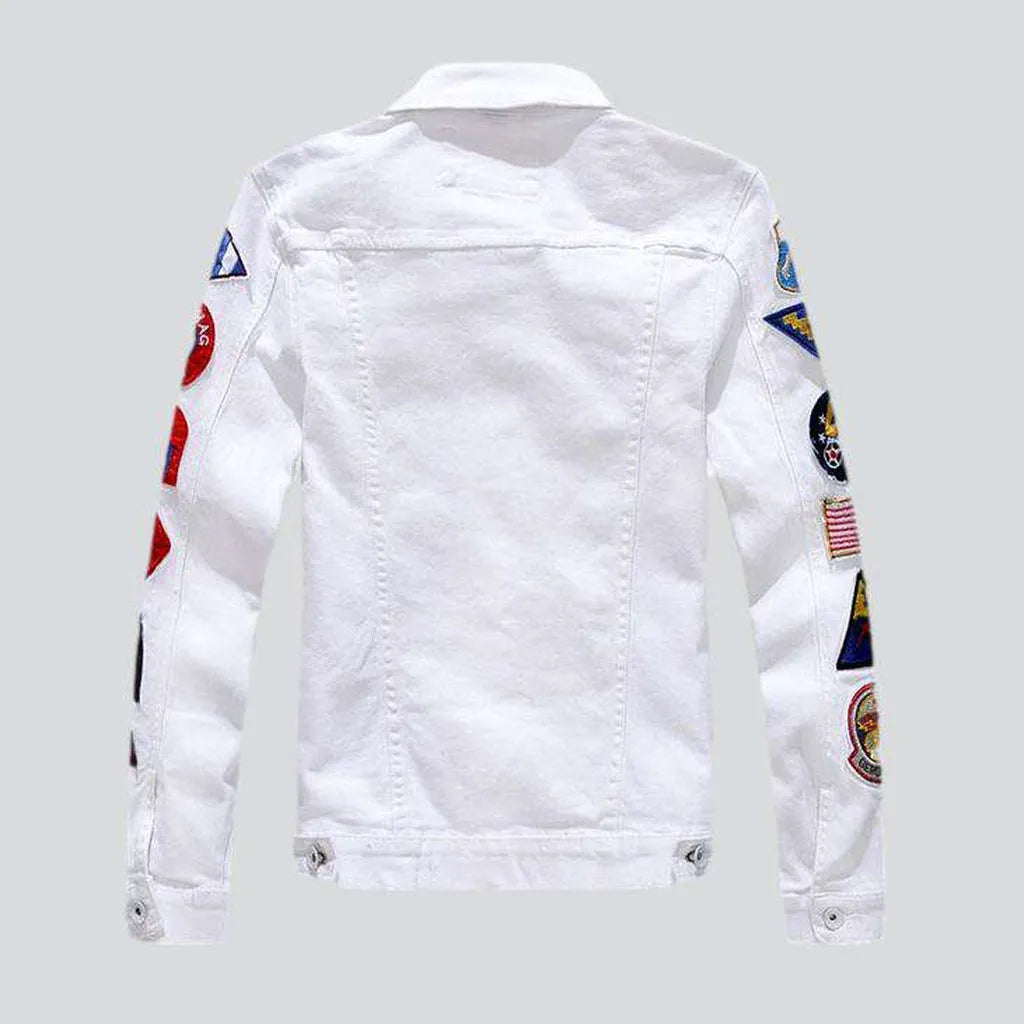 Sleeve embroidery men's denim jacket