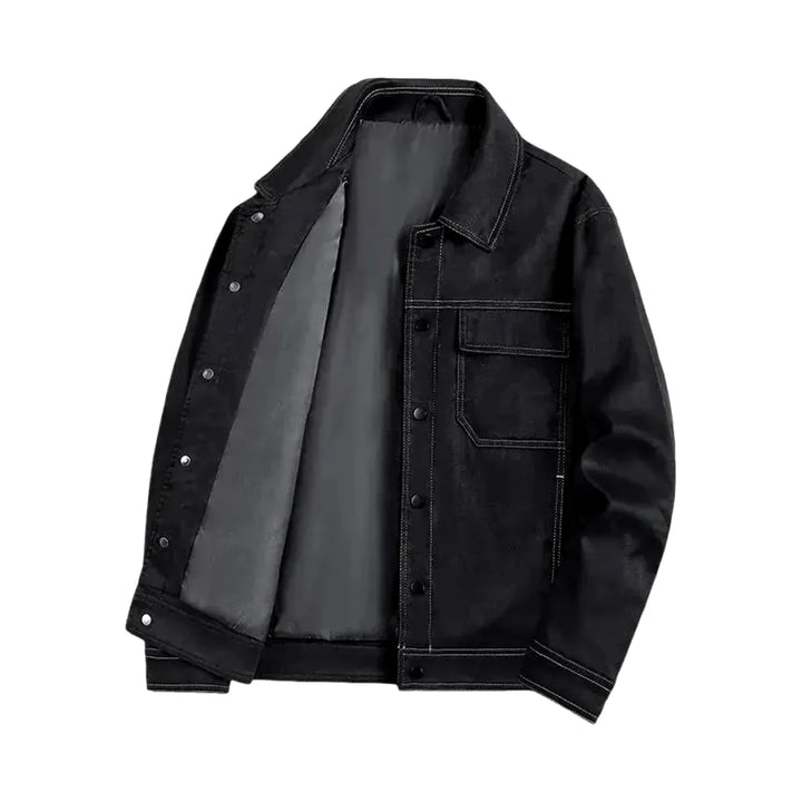 Y2k Style Casual Medium Men's Denim Coat - Black