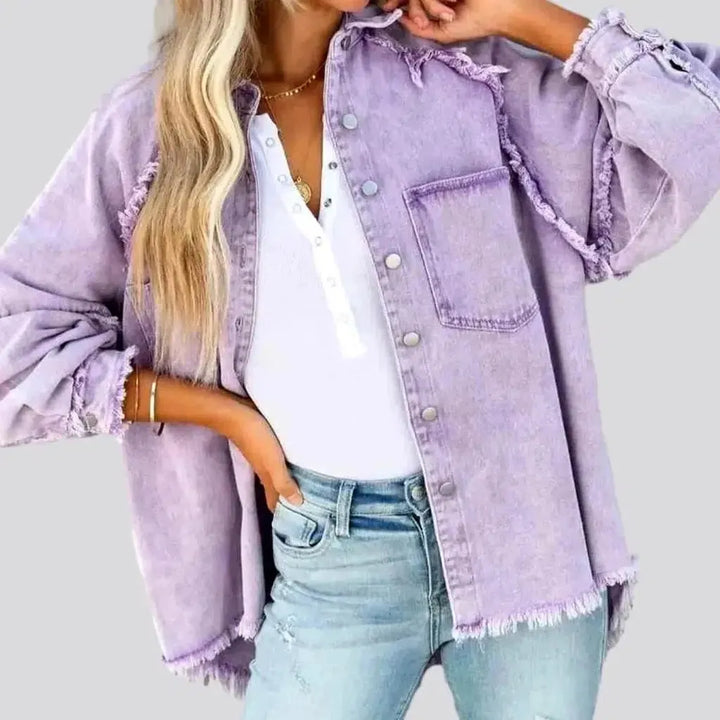 Distressed oversized jeans jacket
 for ladies