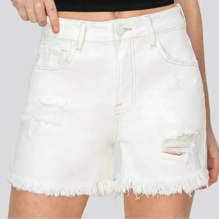 White straight jean shorts
 for ladies