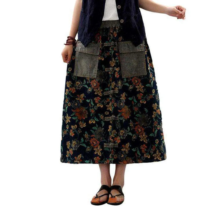 Big flap pocket denim skirt
