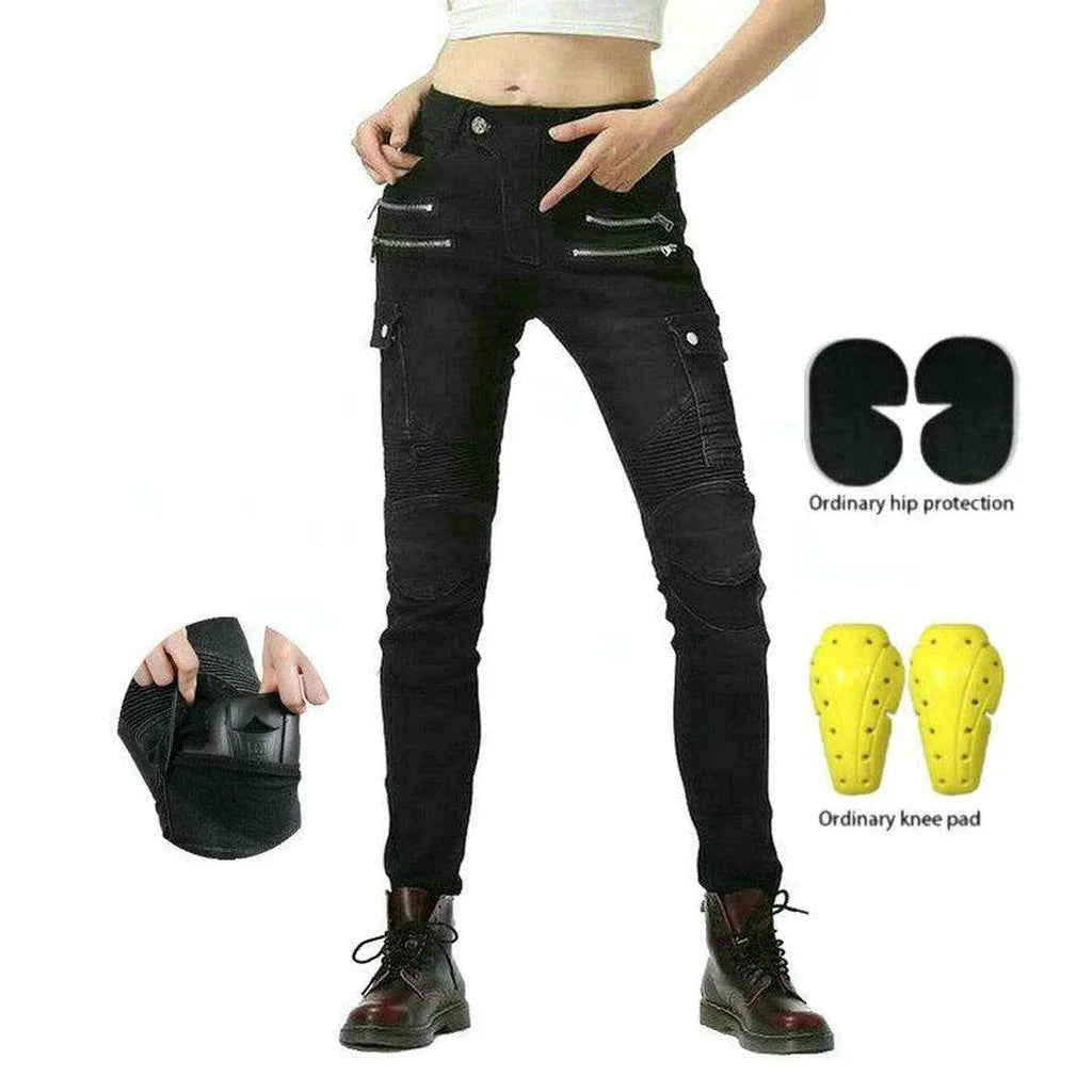 Black biker jeans for women