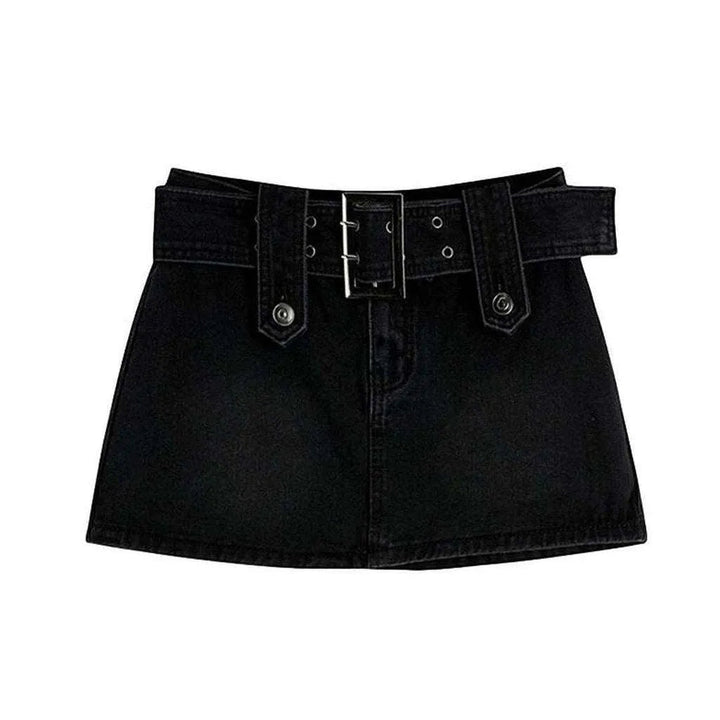 Black denim skirt with belt