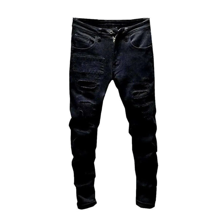 Black distressed jeans for men