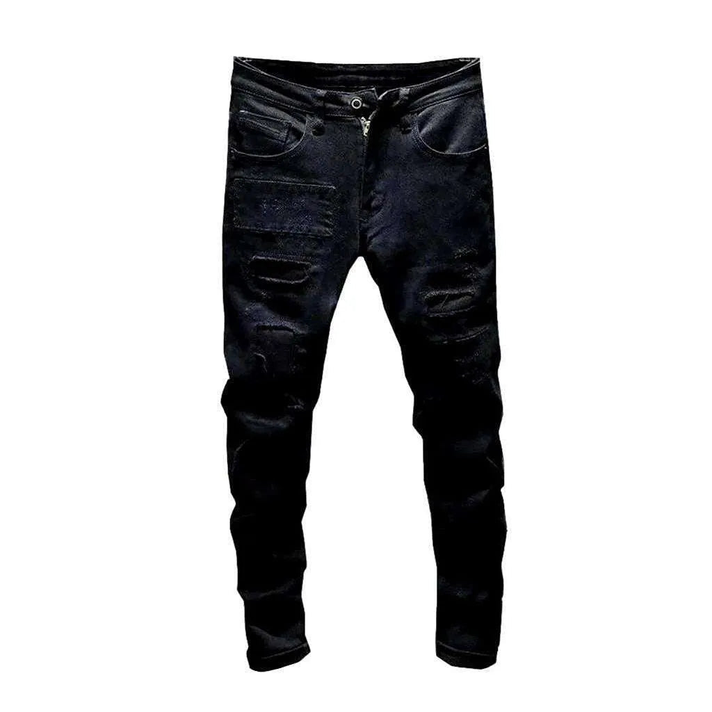 Black distressed jeans for men