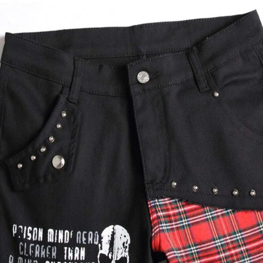 Black jeans with checkered patches