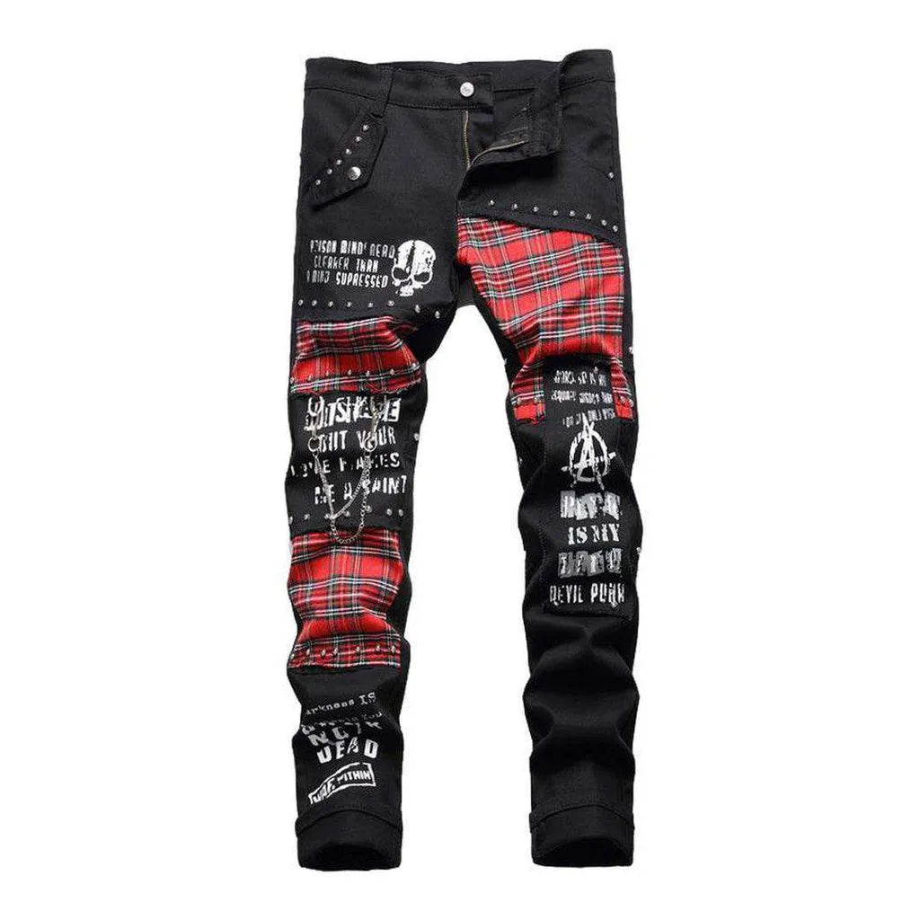 Black jeans with checkered patches