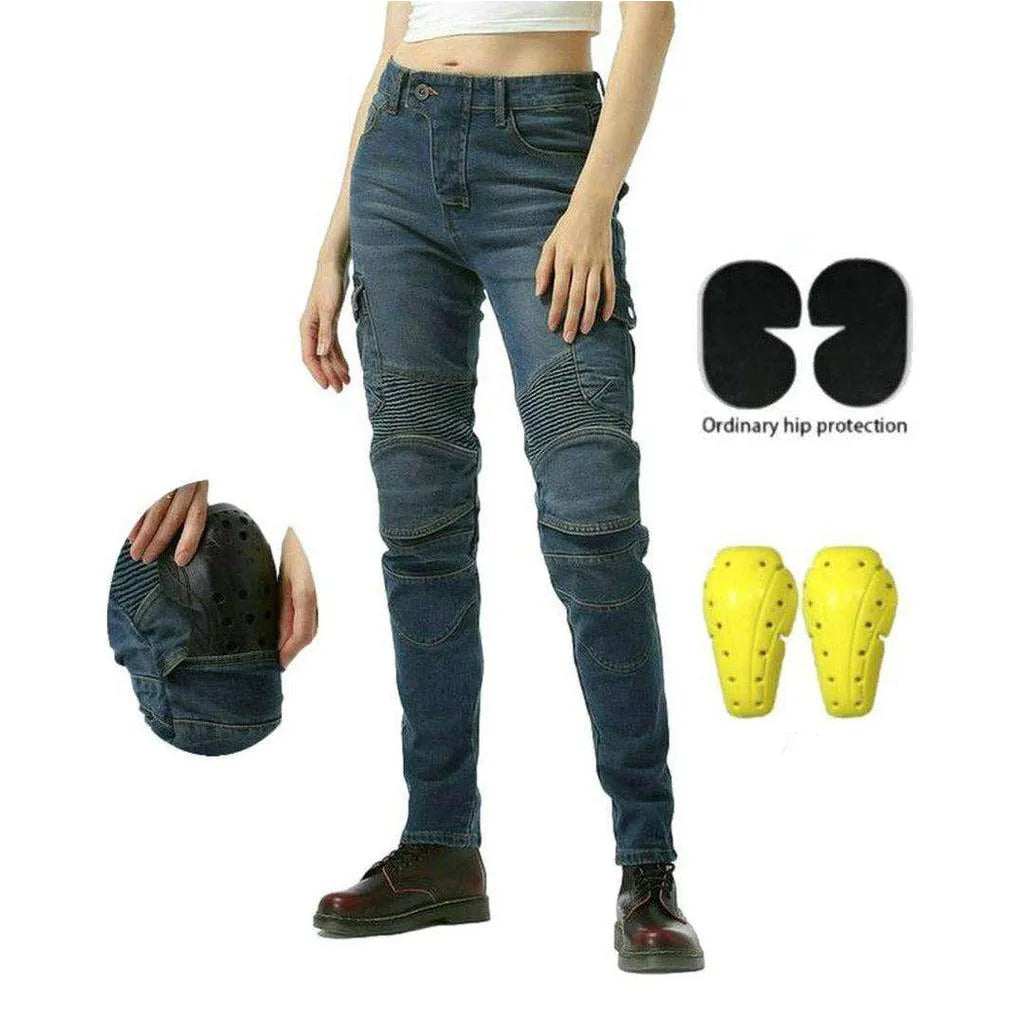 Bleached women's biker jeans