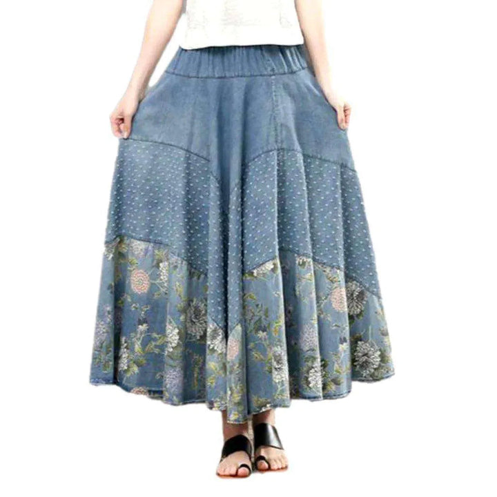 Bohemian flowery denim skirt