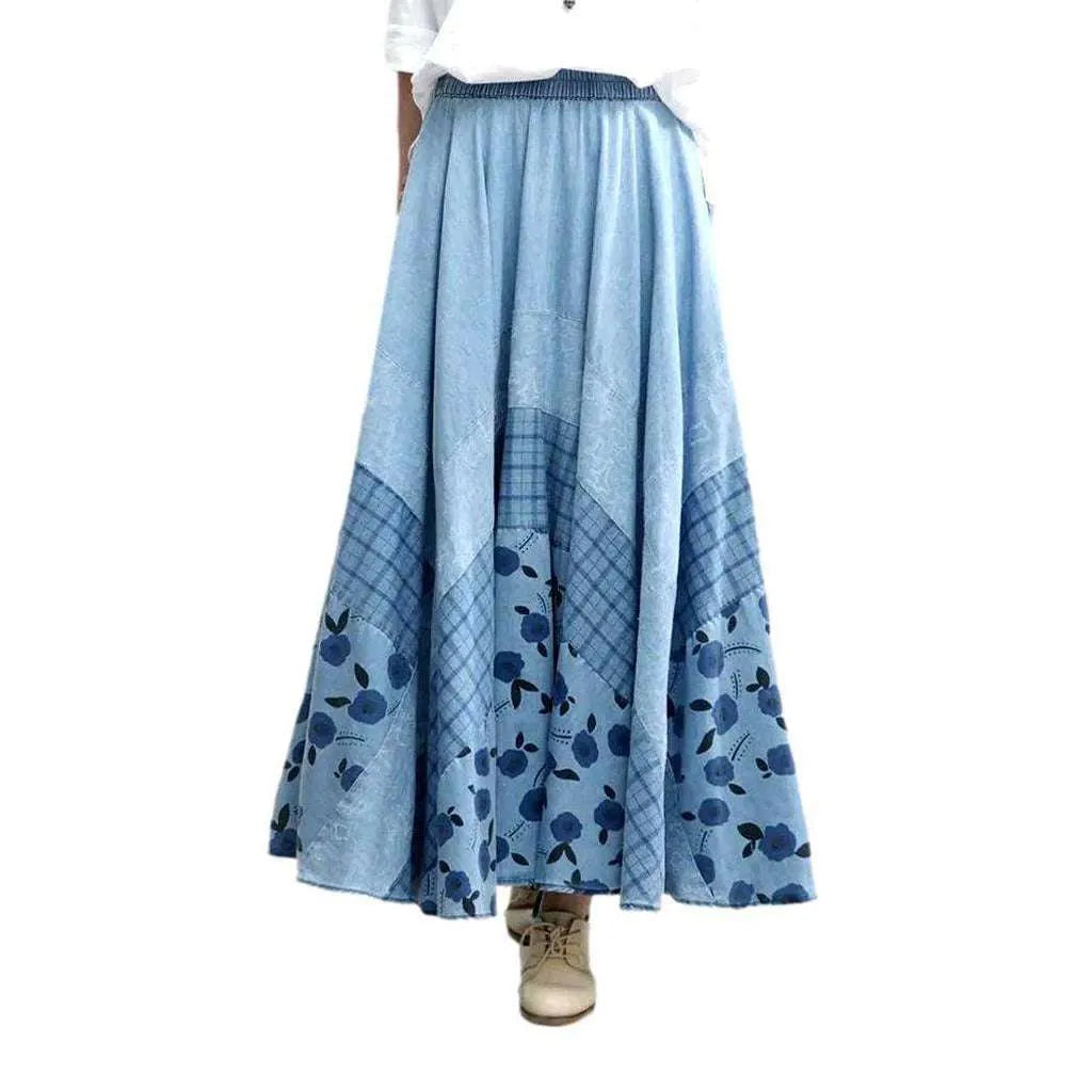 Bohemian light blue denim skirt