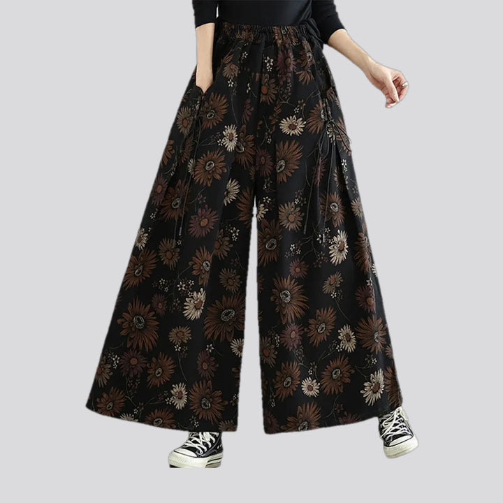 Boho Flared Floral Women's Denim Culottes | Jeans4you.shop