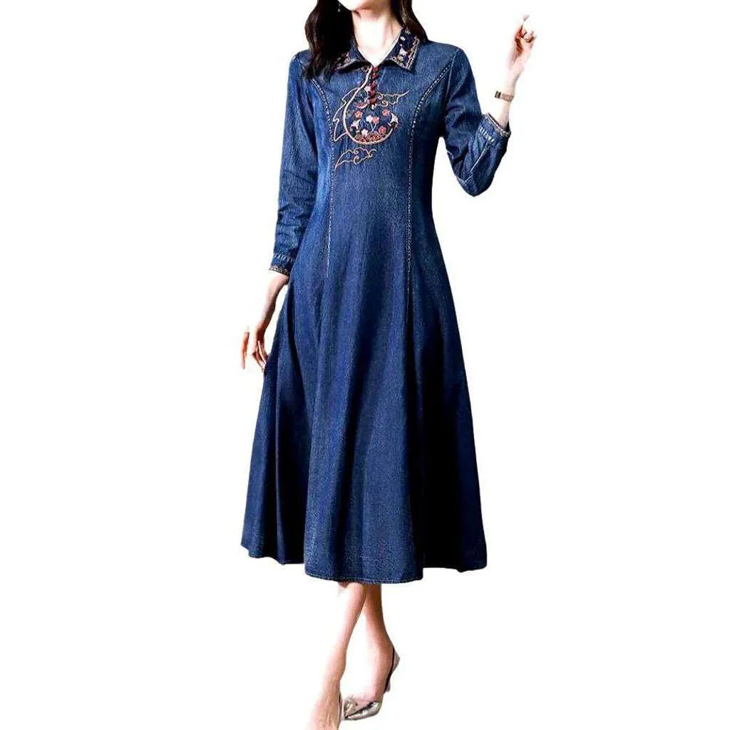 Boho long sleeves denim dress
 for women