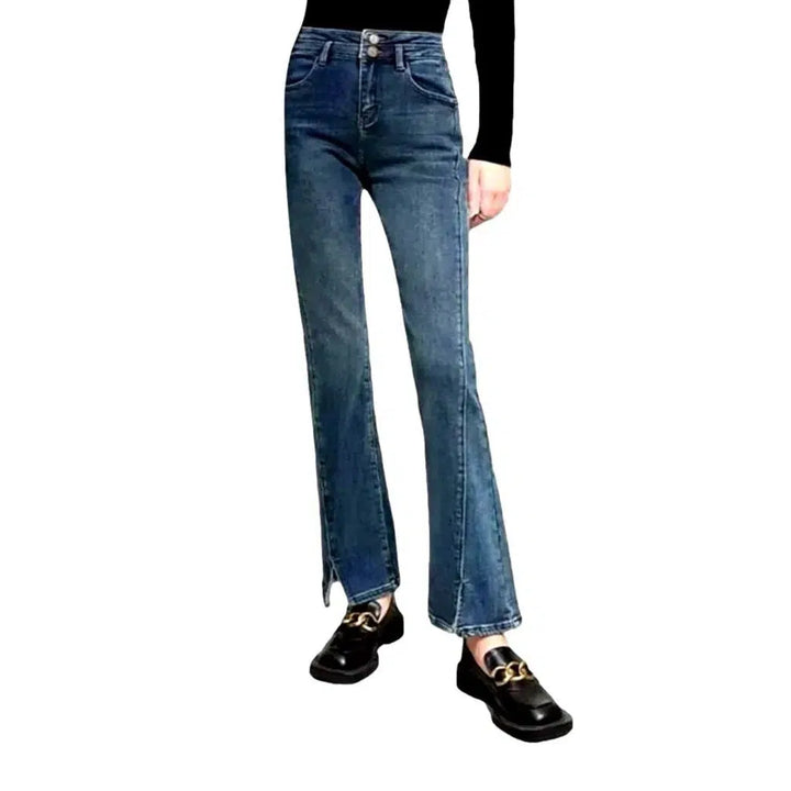 Bottom-slit sanded jeans
 for ladies