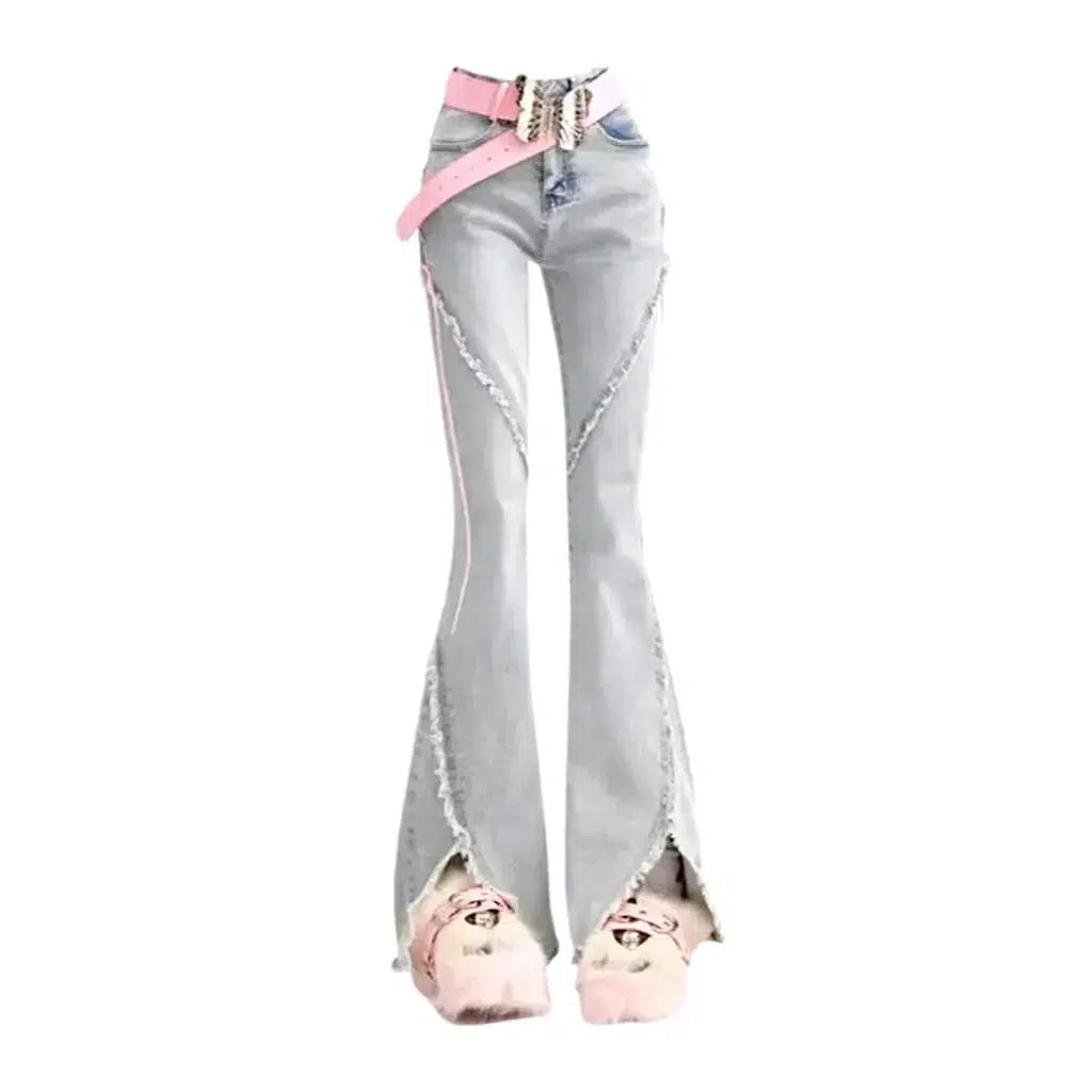 Bottom slit women's low-waist jeans