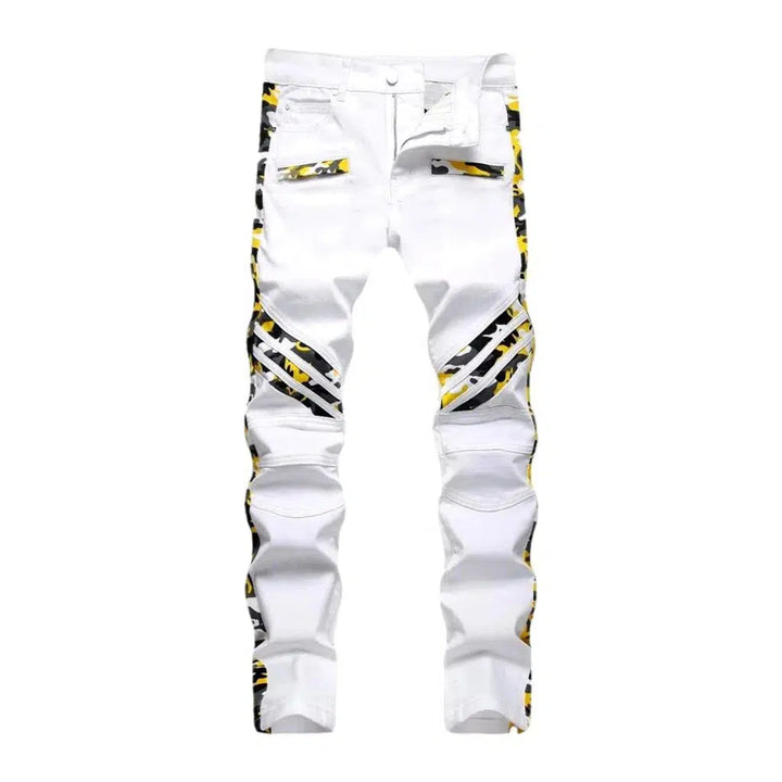Bright print bands mid-waist jeans