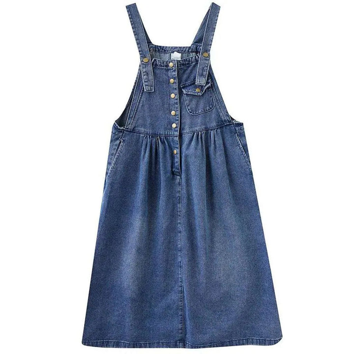 Buttoned denim dress with suspenders
