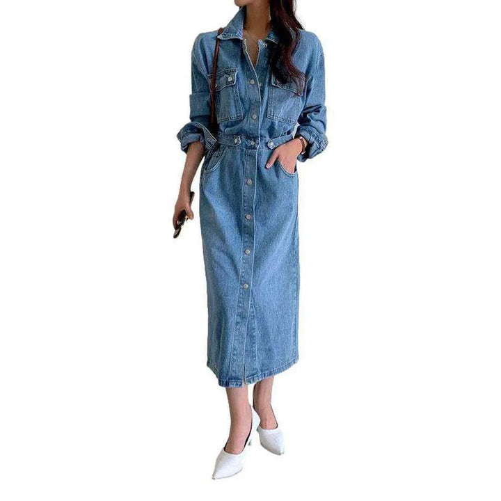 Buttoned long women's denim dress