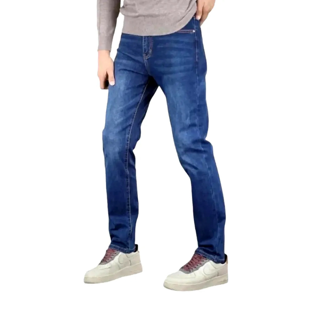 Sanded Average Pattern Stretchable Men's Jeans - Blue