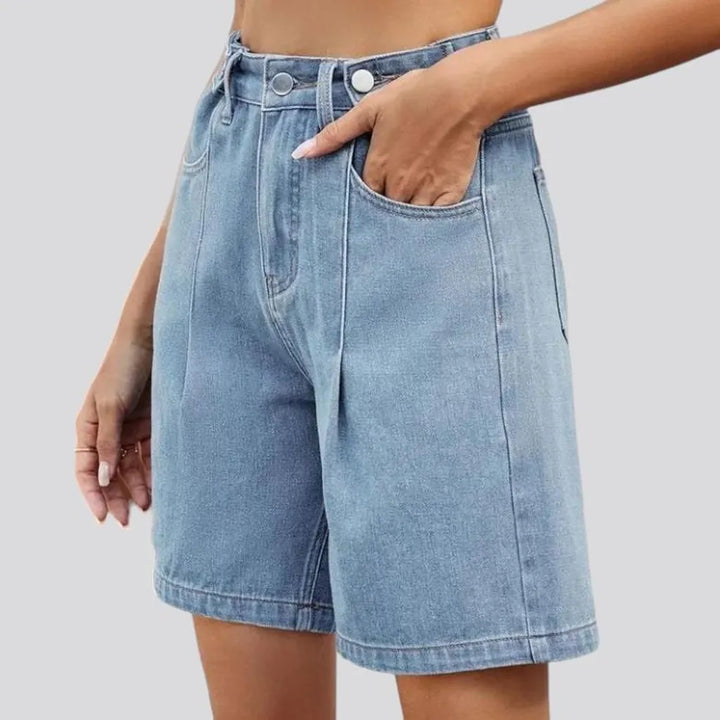 wide-leg, stonewashed, front-seams, adjustable-waistline, high-waist, zipper-button, women's shorts | Jeans4you.shop