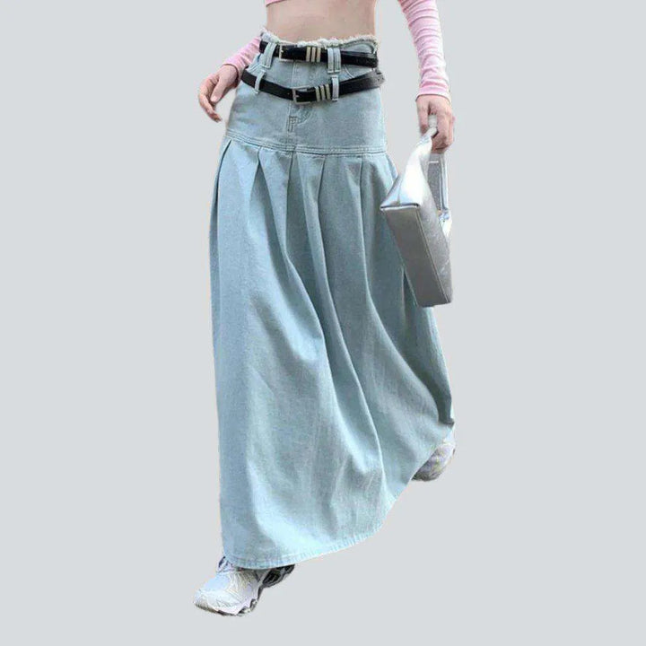 Double-cropped waistband denim skirt