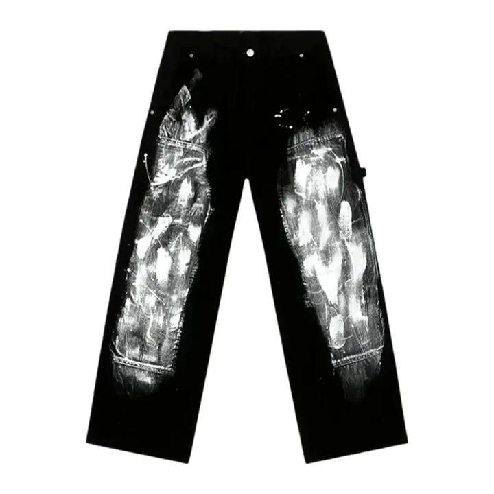 Boho Style Painted Men's Jeans - Black