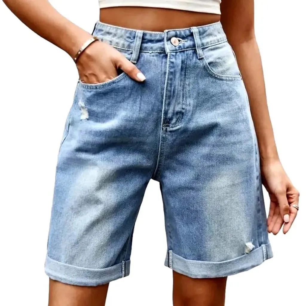 Sanded women's denim shorts