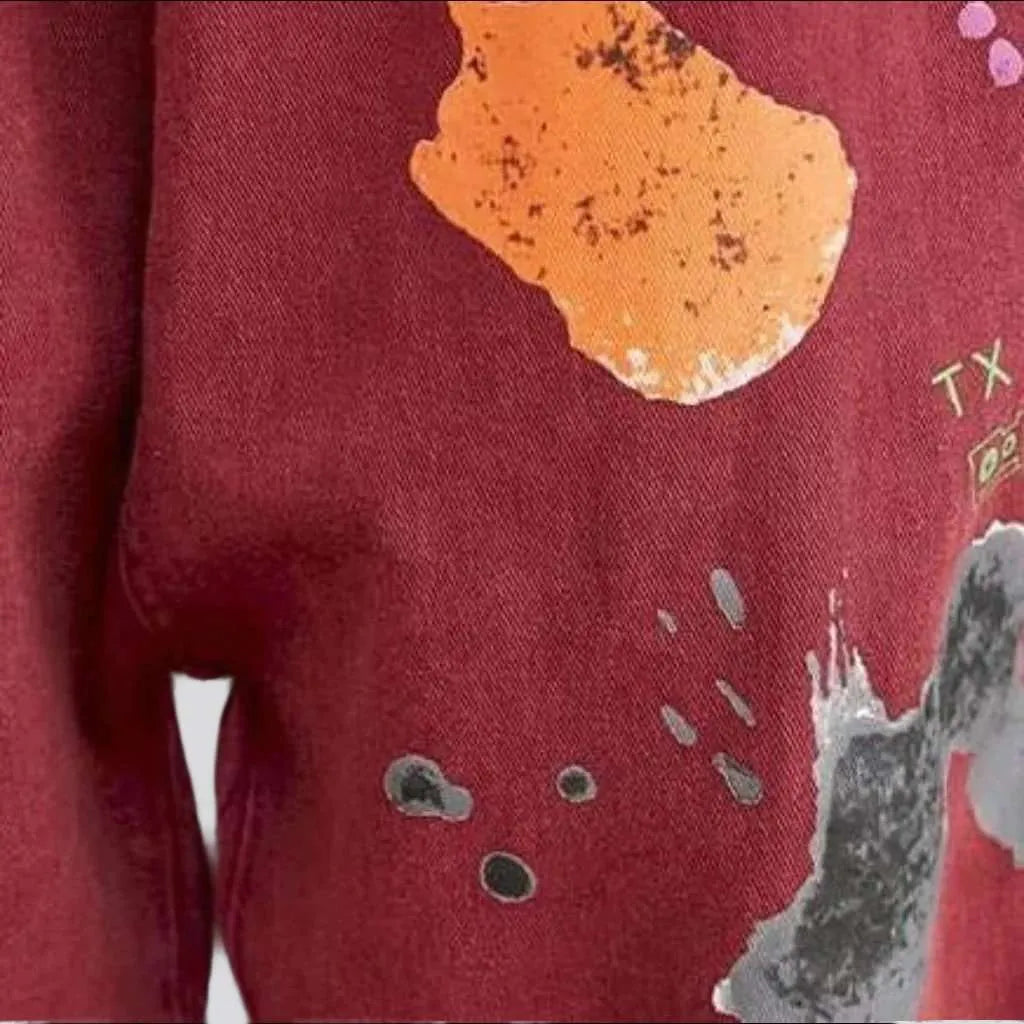 Painted baggy denim jumpsuit
 for women