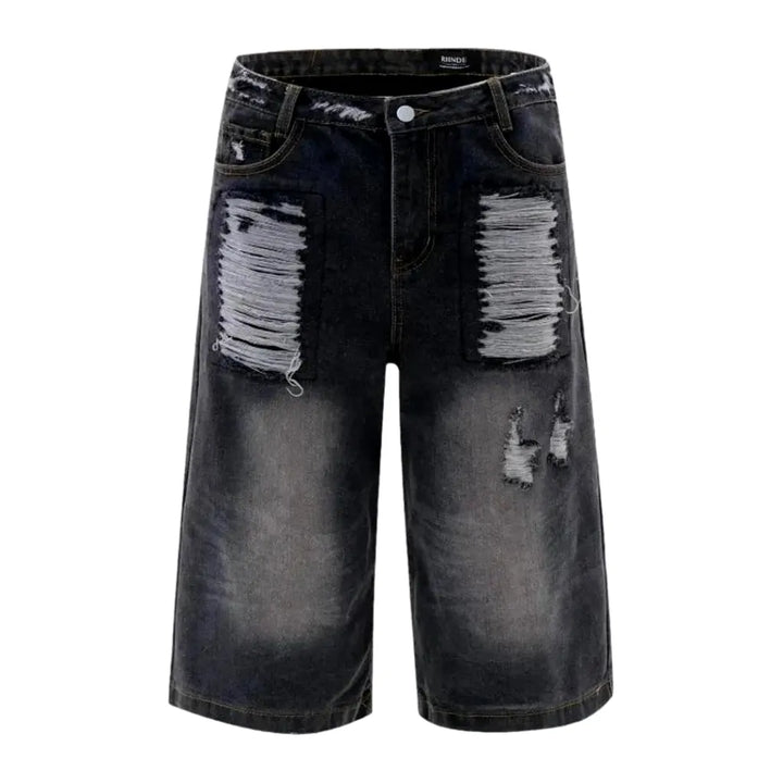 Baggy Boho Grunge Men's Denim Shorts - Black