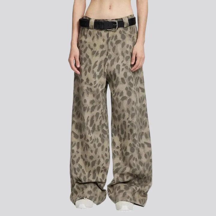 High rise animal print baggy jeans for women