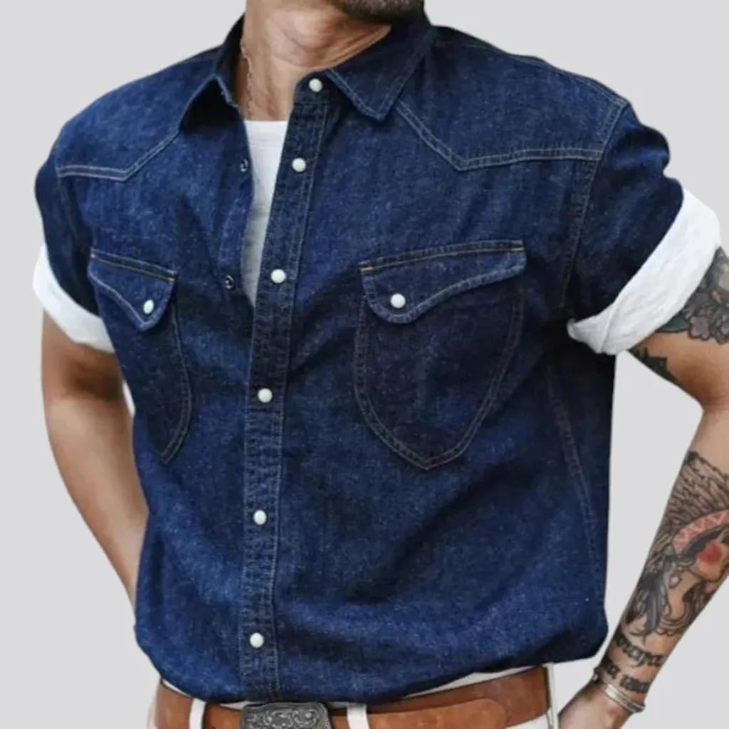 Medium wash western labor men's denim shirt