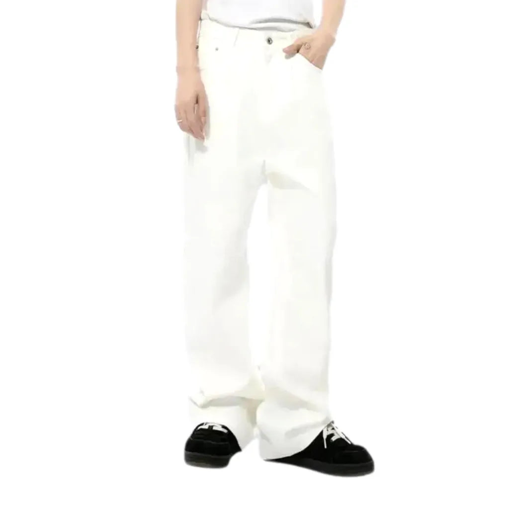 Monochrome Straight Cut Fashion Men's Jeans - White