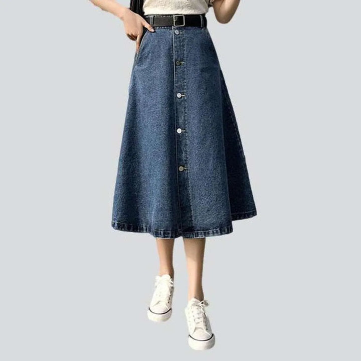 Knee-length a-line jeans skirt