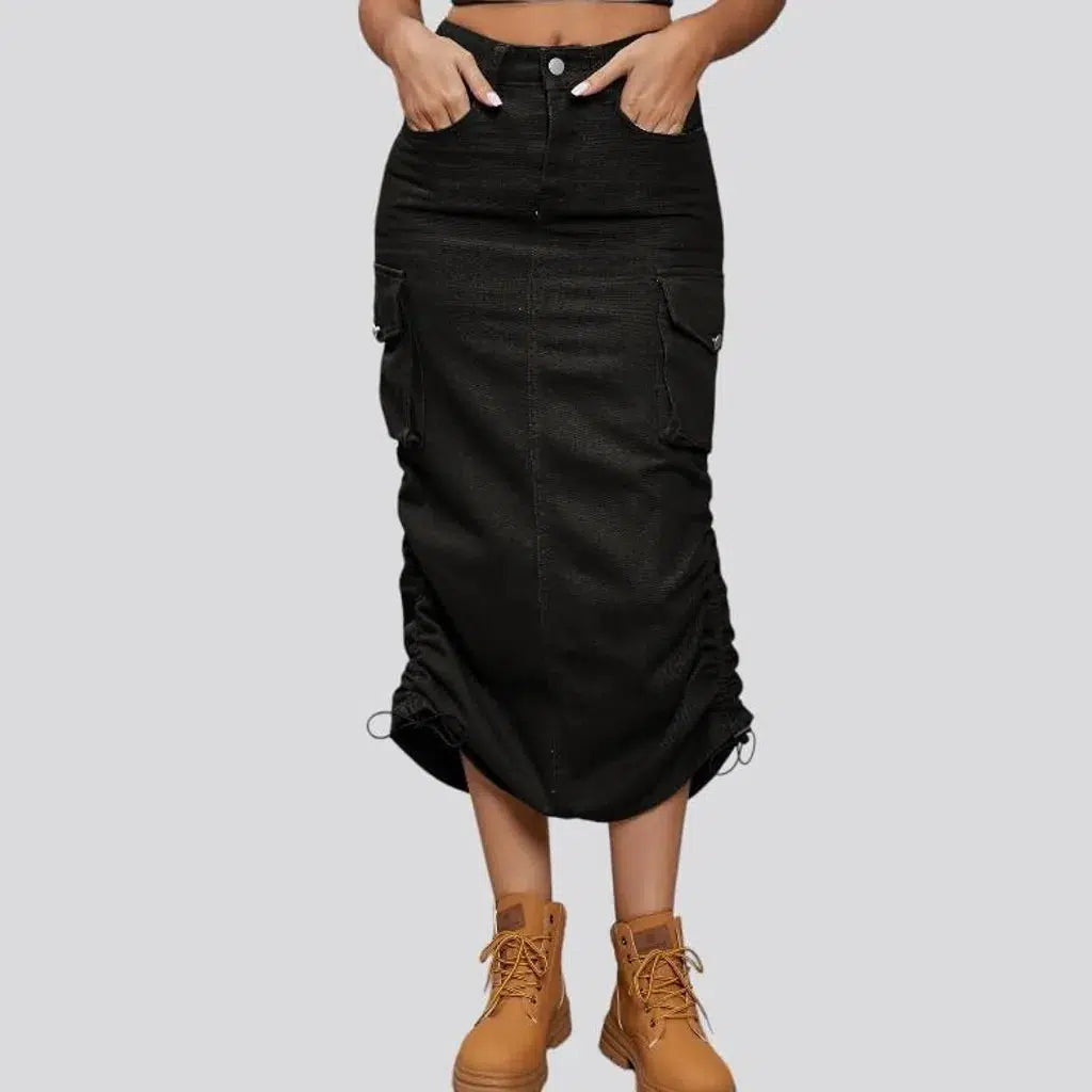 Zipper-button women's denim skirt