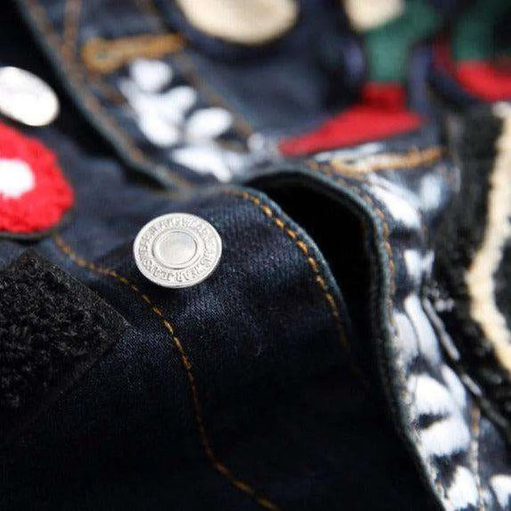 Navy embroidered men's denim jacket