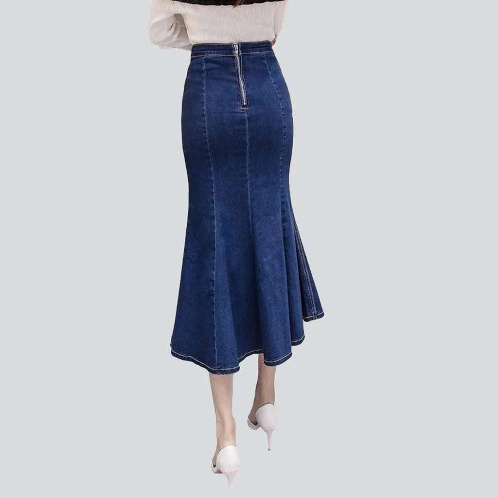 Long fishtail jeans skirt