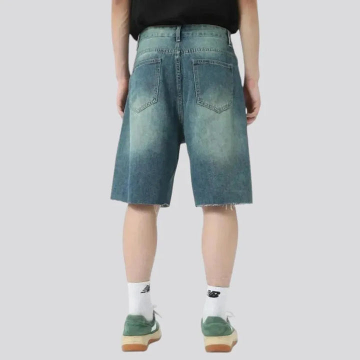 Whiskered over dyed men's denim shorts